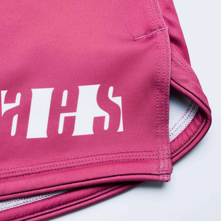 AESTHETIC Axis Combat Shorts - Ruby Red - side logo details - Aesthetic Australia