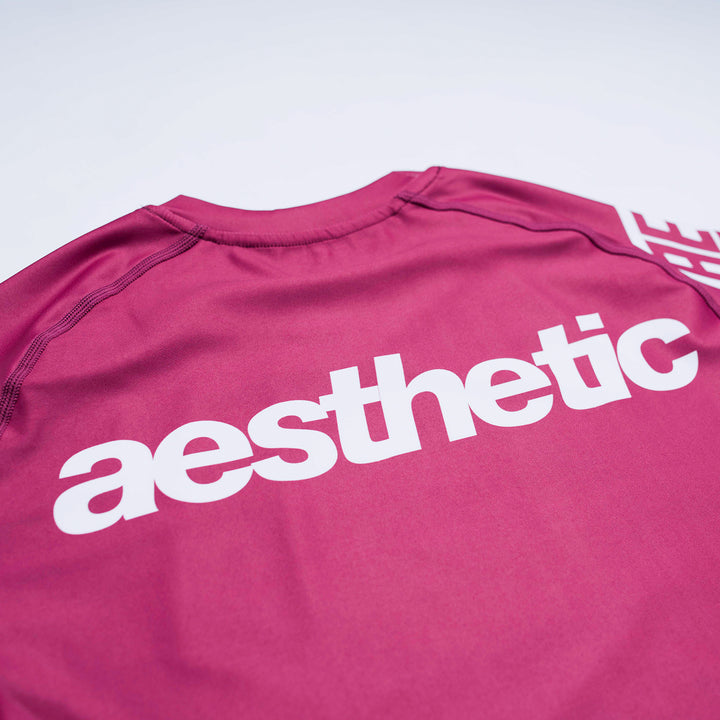 AESTHETIC Axis Short Sleeve Rashguard - Ruby Red back close up details - Aesthetic Australia