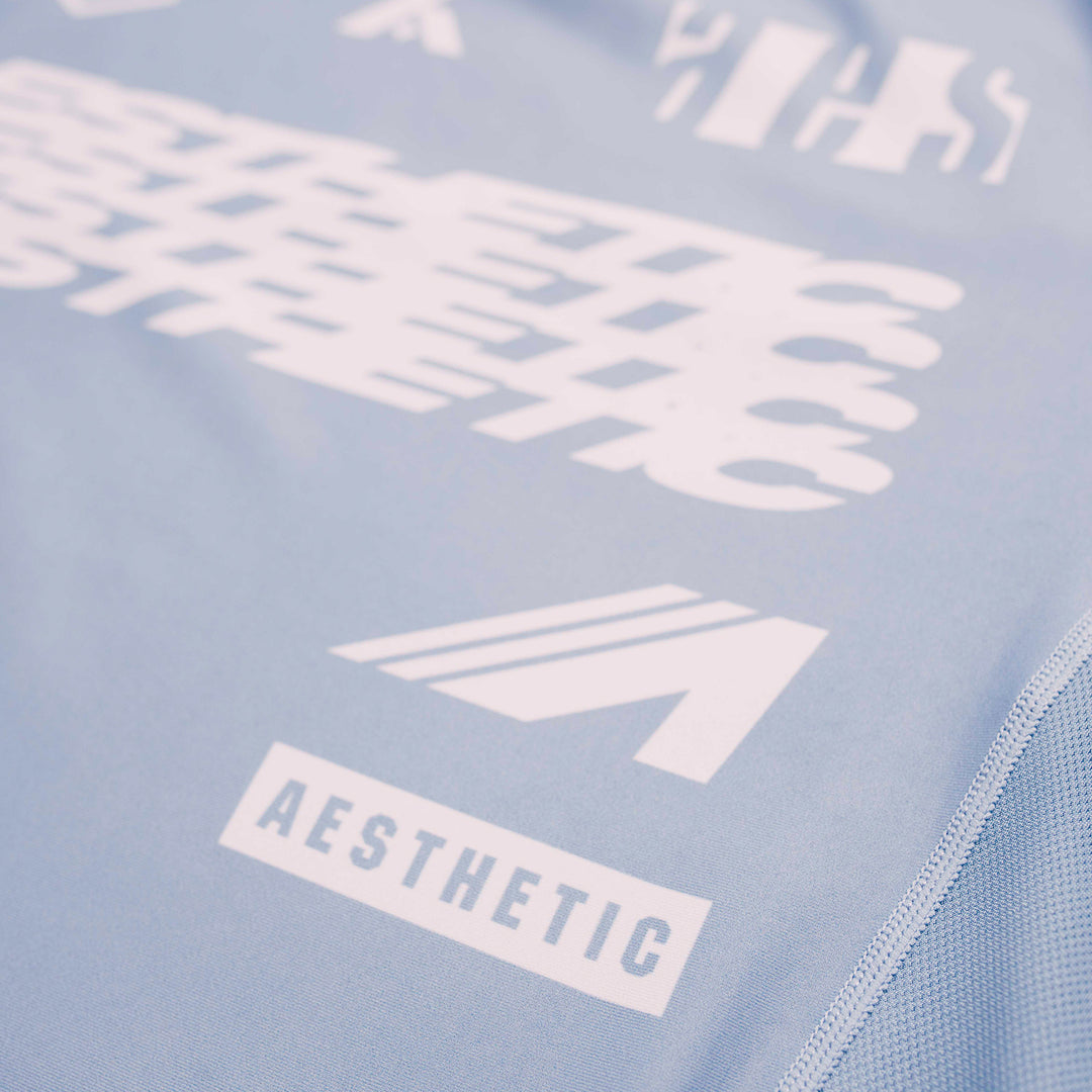 AESTHETIC Axis Short Sleeve Rashguard - Steel Grey close up details - Aesthetic Australia