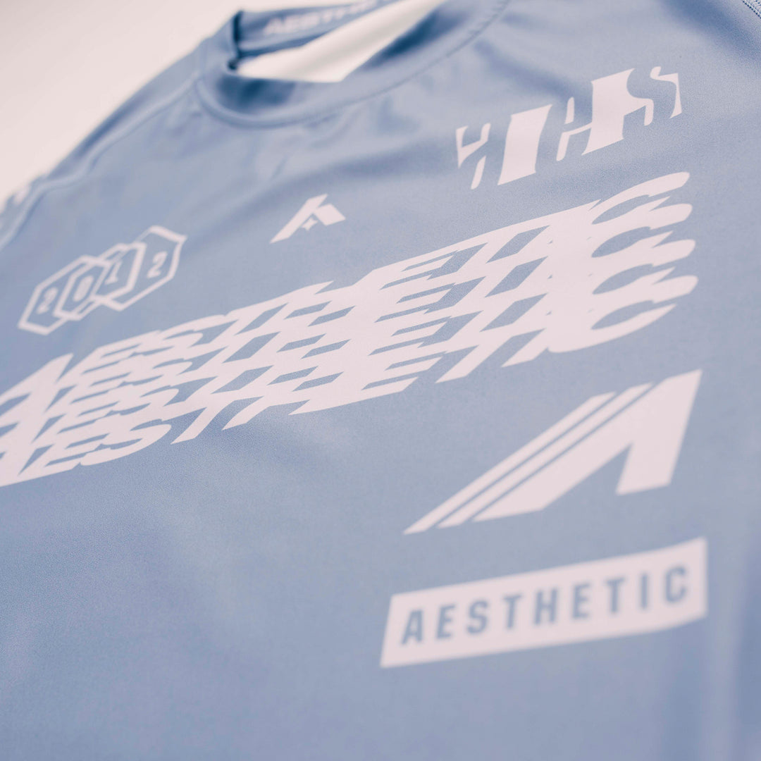 AESTHETIC Axis Short Sleeve Rashguard - Steel Grey front details - Aesthetic Australia