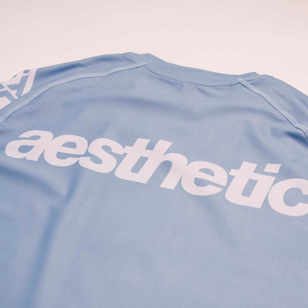 AESTHETIC Axis Short Sleeve Rashguard - Steel Grey back close up - Aesthetic Australia
