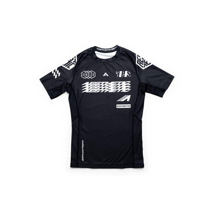 AESTHETIC Axis Short Sleeve Rashguard - Black front view - Aesthetic Australia