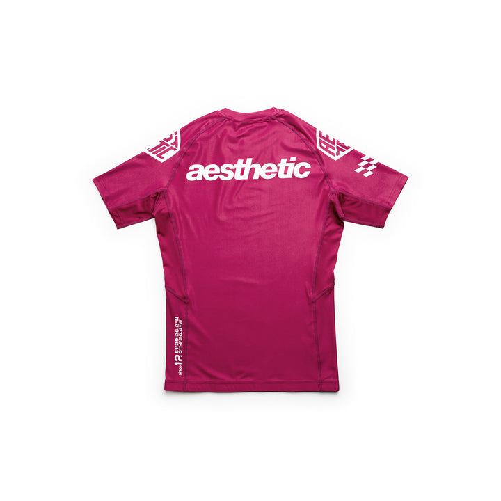 AESTHETIC Axis Short Sleeve Rashguard - Ruby Red back view - Aesthetic Australia