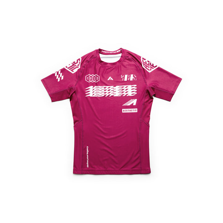 AESTHETIC Axis Short Sleeve Rashguard - Ruby Red front view - Aesthetic Australia