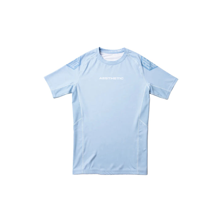 AESTHETIC Youth Pastel Blue Short Sleeve BJJ Rashguard - front view - Aesthetic Australia
