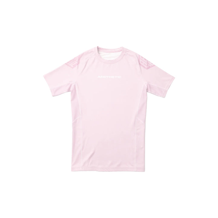 AESTHETIC Youth Pastel Pink Short Sleeve BJJ Rashguard - front view - Aesthetic Australia