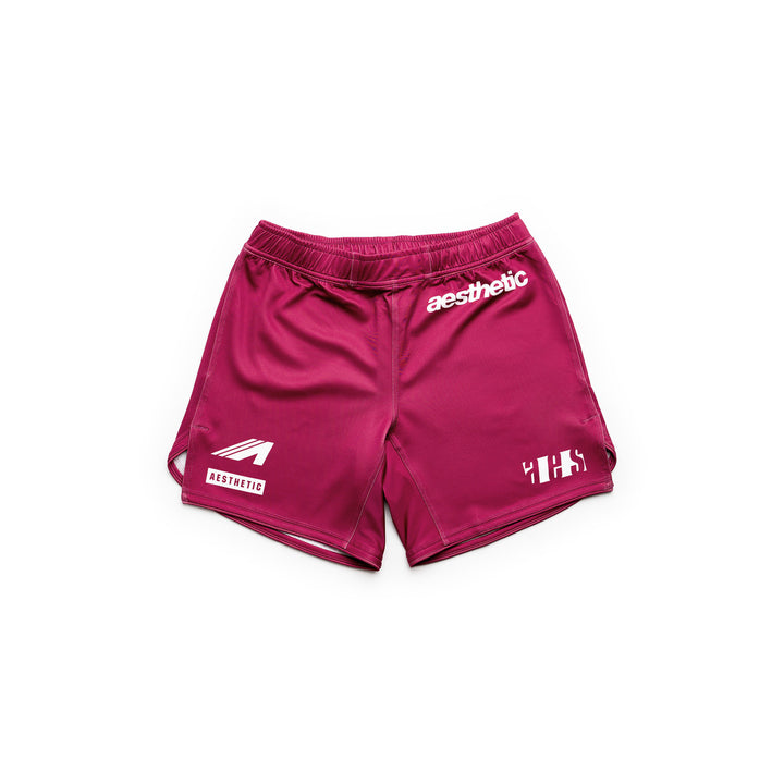 AESTHETIC Axis Combat Shorts - Ruby Red - front details - Aesthetic Australia