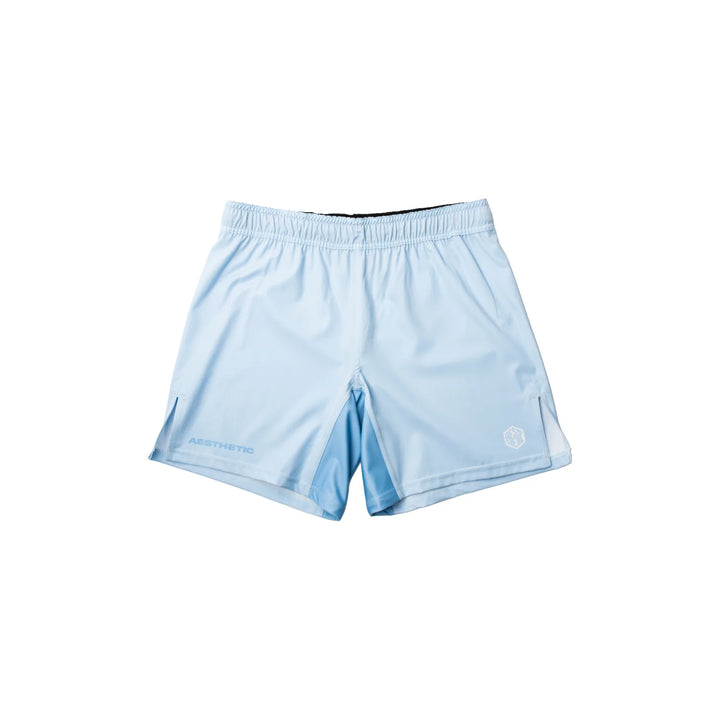 AESTHETIC Youth Pastel Blue Grappling Shorts – front view - Aesthetic Australia